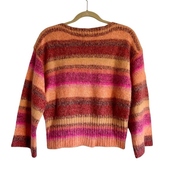 New J Crew Merino Wool Sweater Striped Crewneck Cropped Pullover Multi Cozy XS - Picture 1 of 9